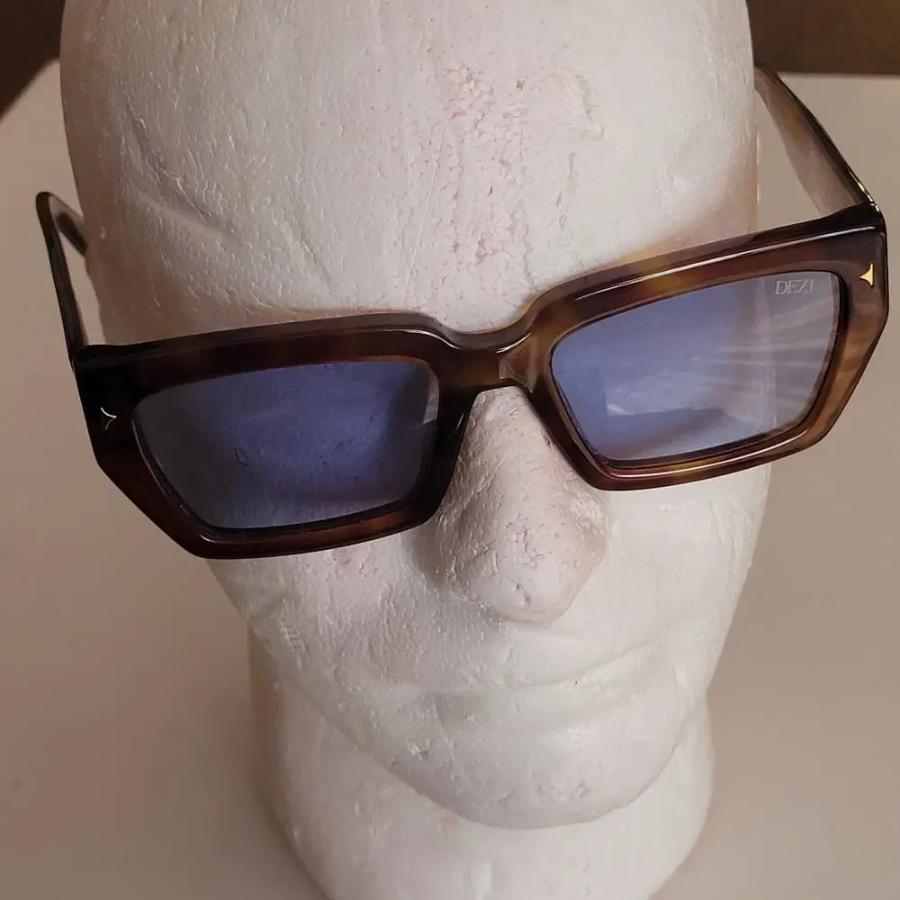DEZI Switch Tortoiseshell Rectangular Sunglasses with Blue Tinted Lenses